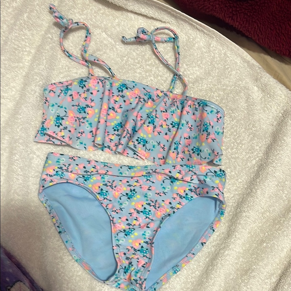 Floral Kids Swim Bikini - Blue and Pink
